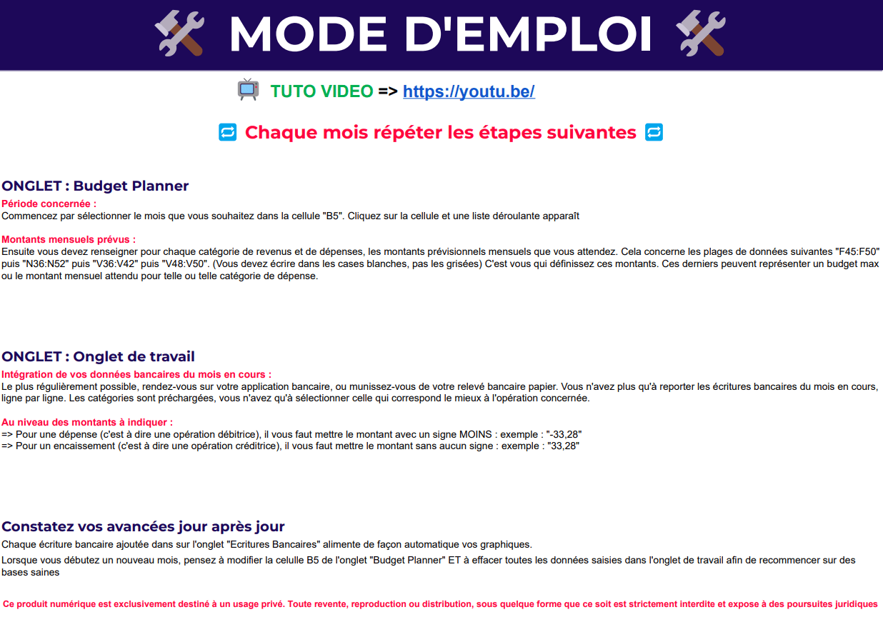 budget planner - mode d'emploi