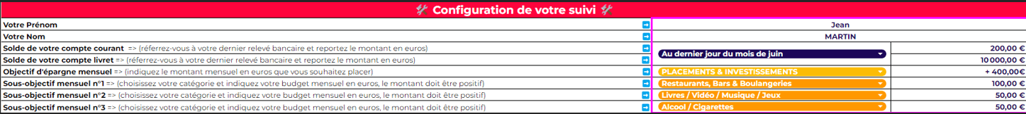 suivi financier - configuration